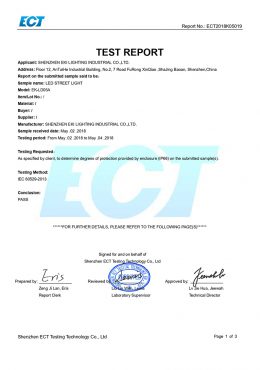 EK IP66 TEST Sertifikası